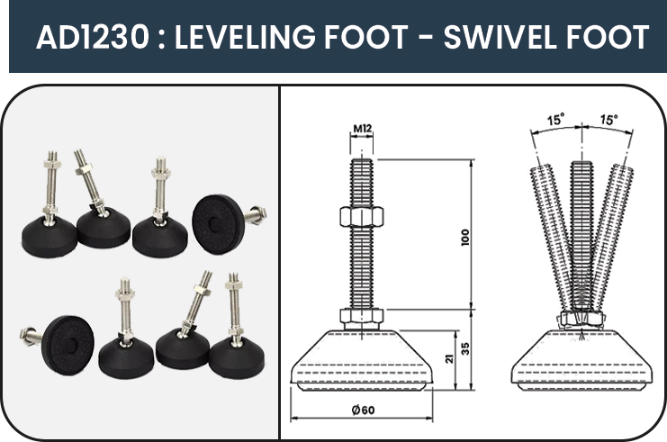 อลูมิเนียมโปรไฟล์ รุ่น AD1230  LEVELING FOOT  SWIVEL FOOT